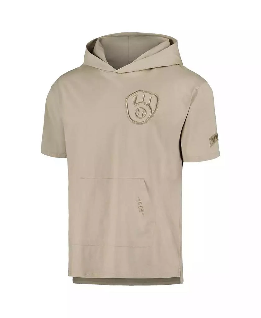 Pro Standard Men's Tan Milwaukee Brewers Neutral Short Sleeve Hoodie T-shirt 3