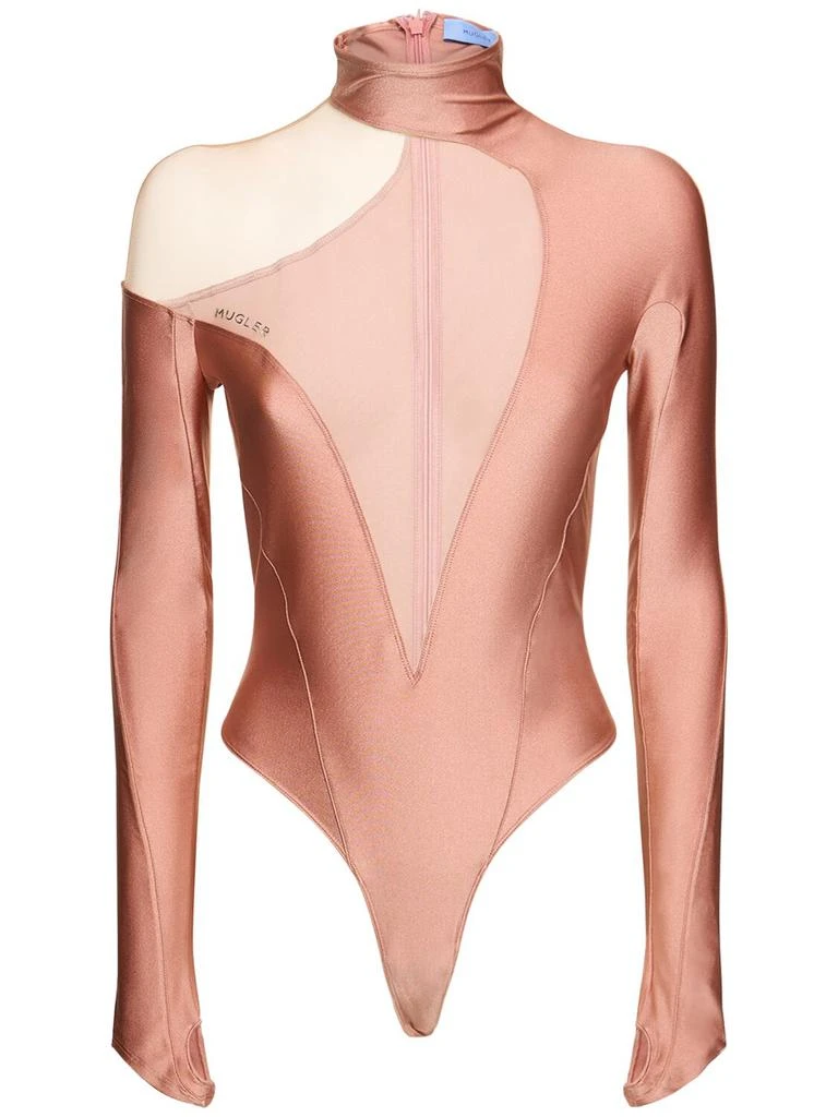 Mugler Shiny Lycra Cutout Turtleneck Bodysuit 1