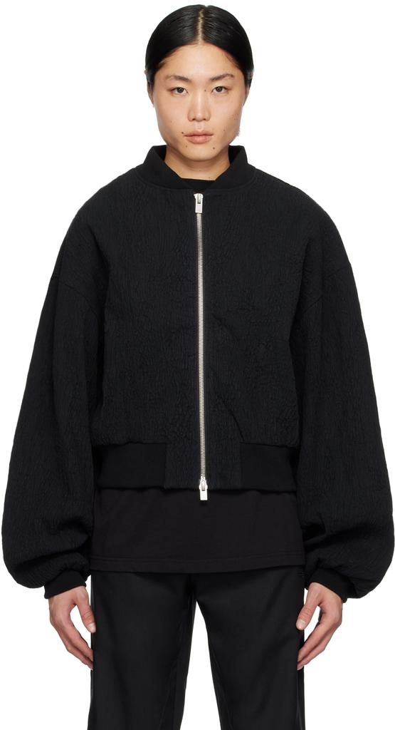 HELIOT EMIL Black Stand Collar Bomber Jacket