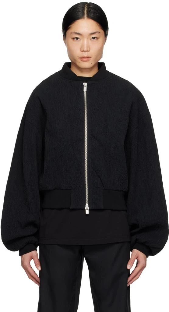 HELIOT EMIL Black Stand Collar Bomber Jacket 1