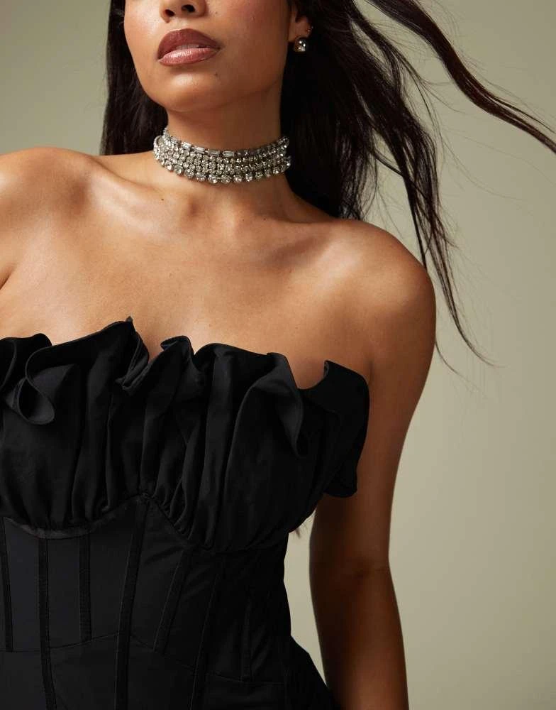 ASOS ASOS DESIGN exaggerated ruffle bandeau corset midi dress in black 3