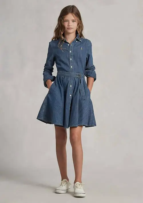 Ralph Lauren Girls 7-16 Belted Cotton Denim Shirtdress
