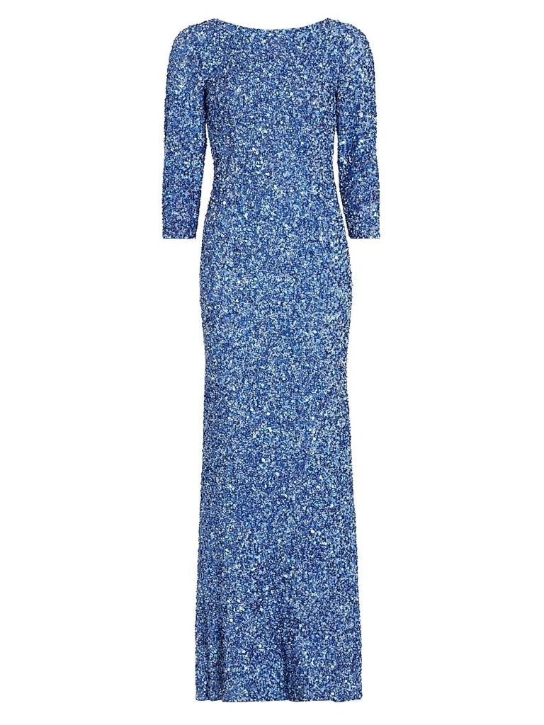 Theia Three-Quarter Sleeve Sequin Sheath Gown 1