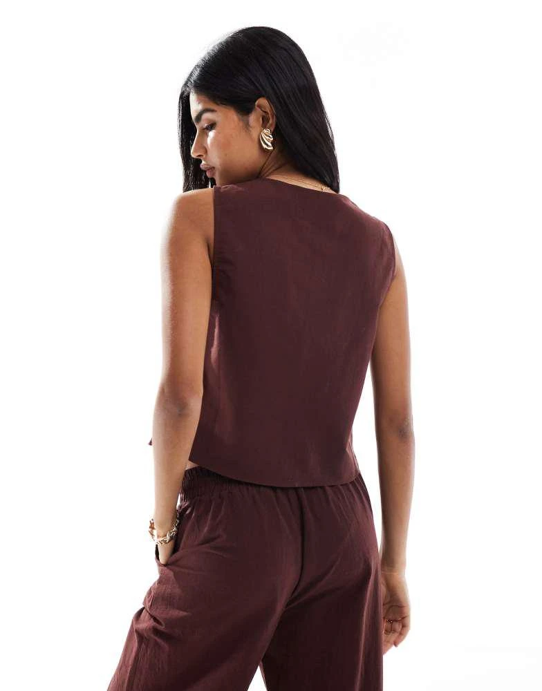 Miss Selfridge Miss Selfridge linen tie front top co-ord in chocolate 4