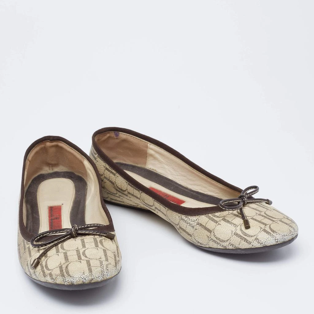 Carolina Herrera CH Carolina Herrera Cream Monogram Canvas Bow Cap Toe Ballet Flats Size 37 4
