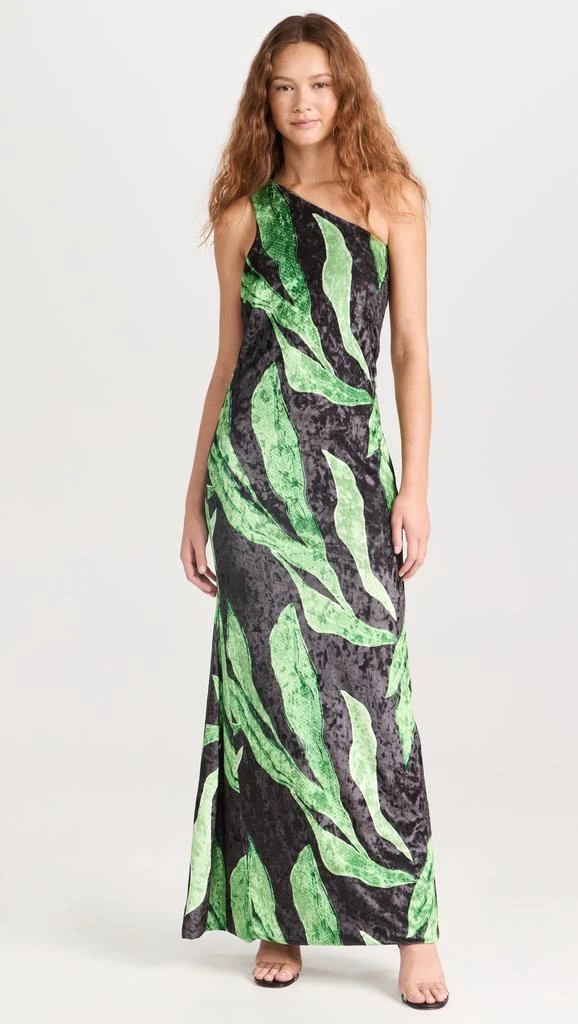 Dur Doux Green Leaf Velvet Maxi Dress 1