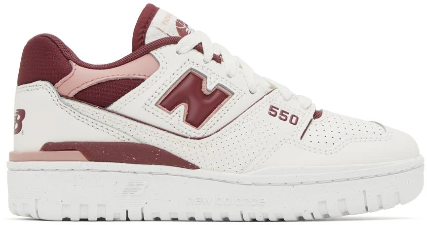 New Balance White & Burgundy 550 Sneakers 1