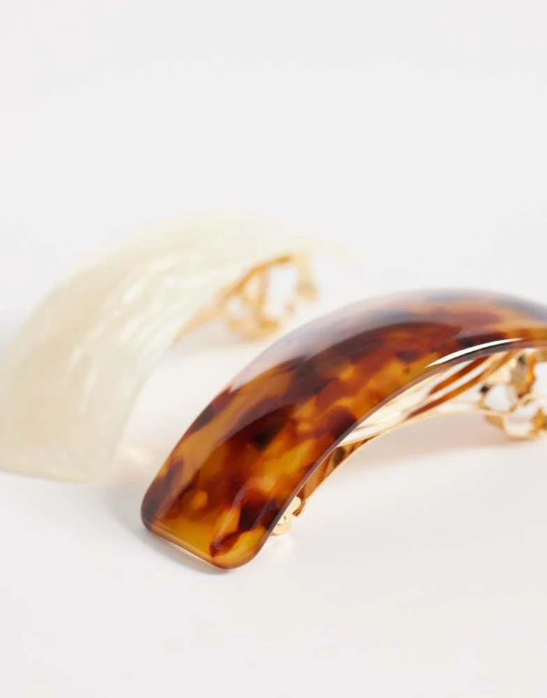Mango Mango set of 2 hair clips in brown tortoise shell and pearl 2