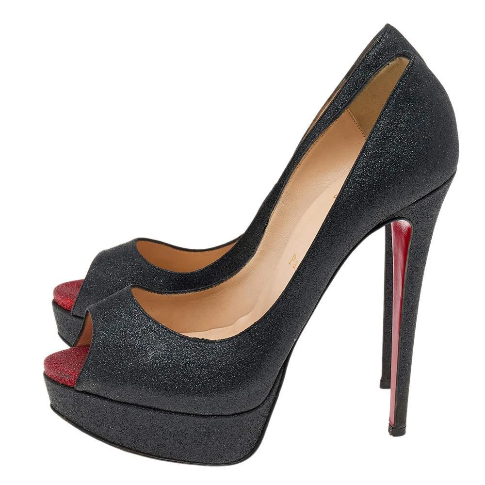 Christian Louboutin Christian Louboutin Black Shimmer Fabric New Very Prive Peep Toe Platform Pumps Size 38.5 4