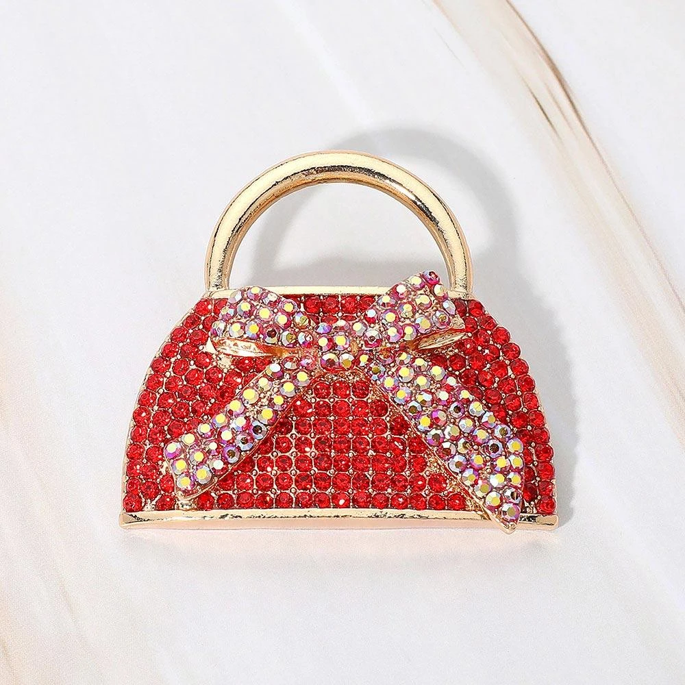 FASHNZFAB Rhinestone Studded Bow Accent Mini Handbag Pin Brooch 7