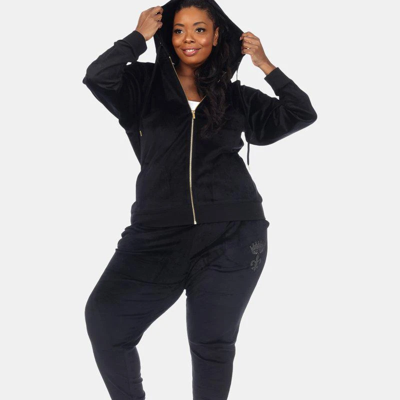 White Mark Plus Size Rhinestone 2 Piece Velour Tracksuit Set 2
