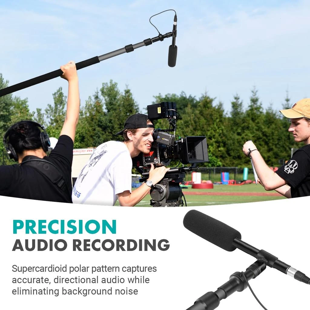 Movo Boom Mic Bundle - Shotgun Microphone with Telescoping Boom Pole and XLR Cable, image size:1024x1024
