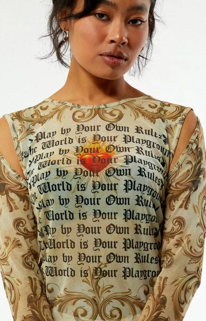 Playboy By PacSun Mesh Long Sleeve Top 1