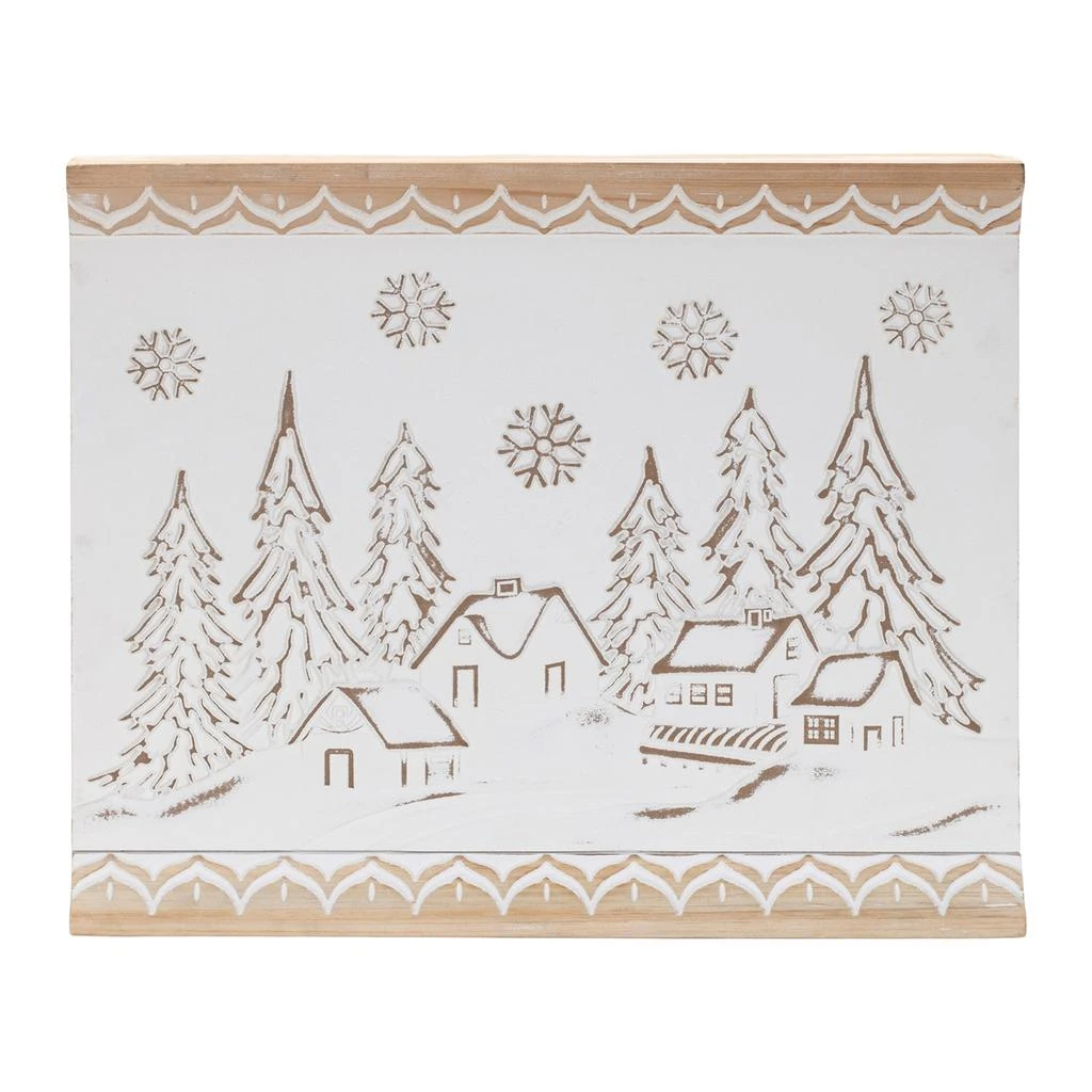 Melrose International Carved Wood Winter Village Wall Art 19"L - White, Beige