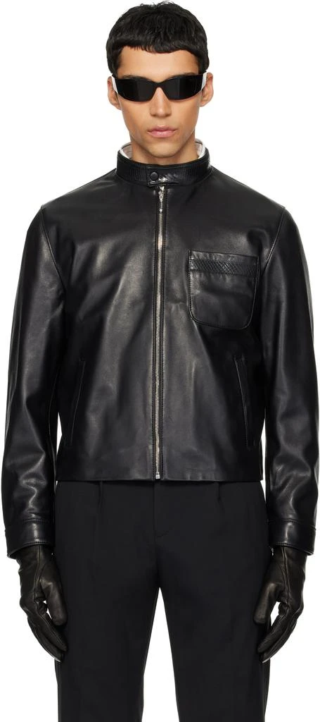 Ernest W. Baker Black Snake Trim Leather Jacket