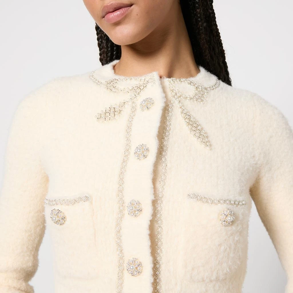 Self Portrait Embellished Brushed Knit Bow Cardigan 4