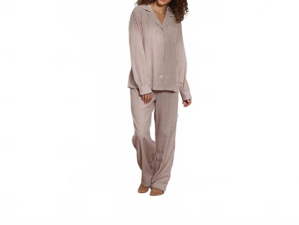 The Sleep Code Women
s Ticking Stripe Long Pj Set In Brown / White 3