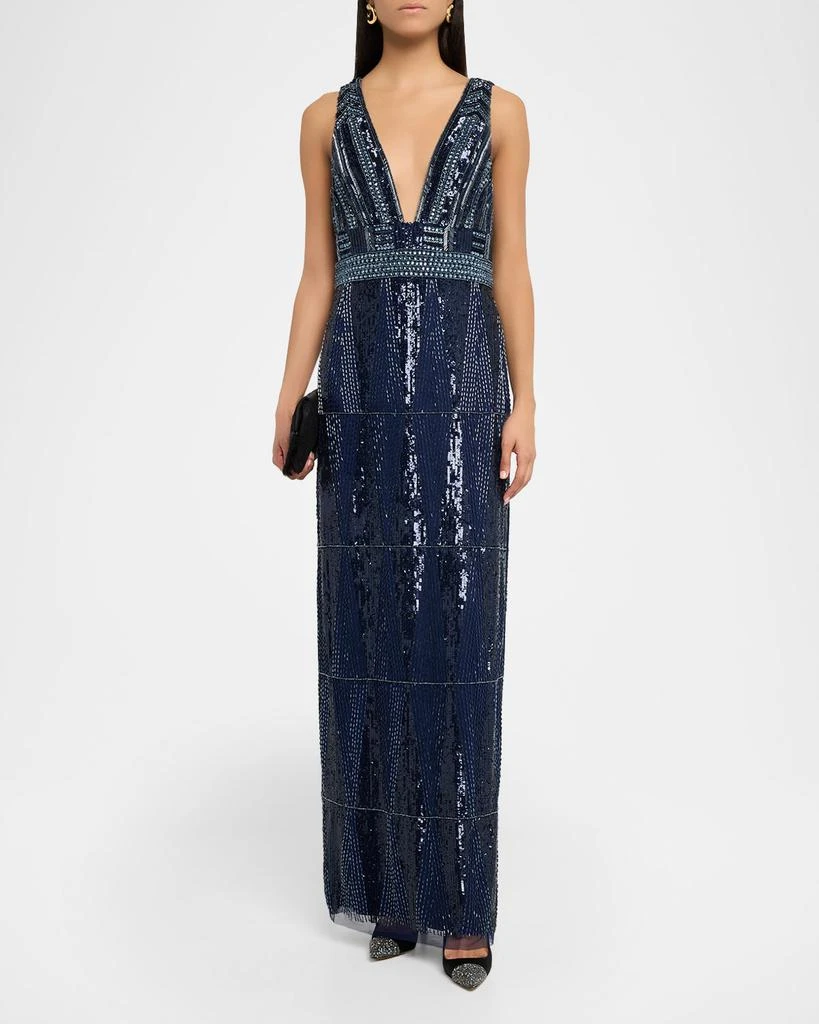 Aidan Mattox Beaded Deep V-Neck Column Gown - Dresses & Skirts - Free  Shipping - BeyondStyle
