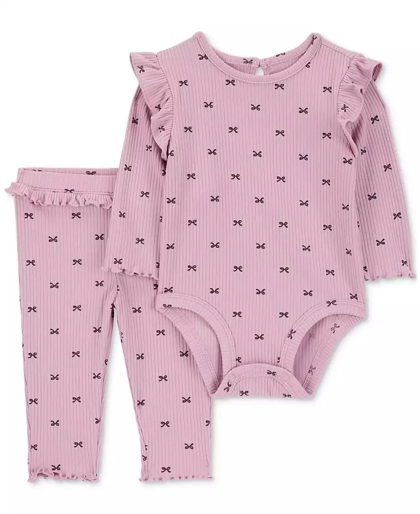 Carter's Baby Girls Bow-Print Ruffled Bodysuit and Pants Set 1