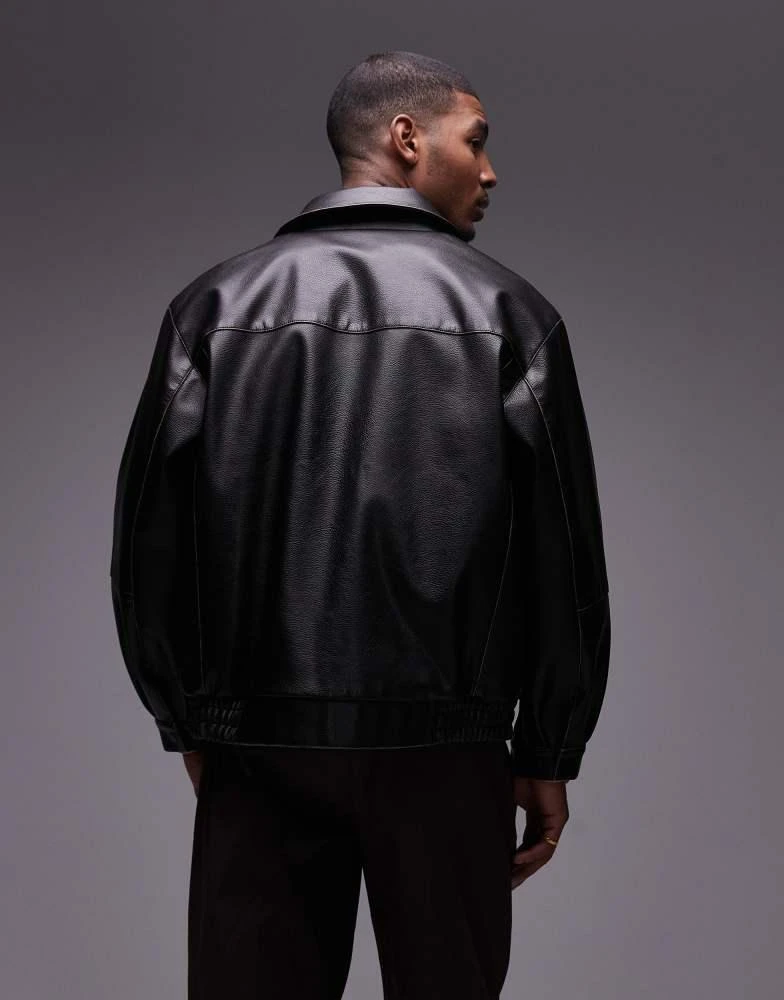 Topman Topman faux leather harrington jacket in black 4