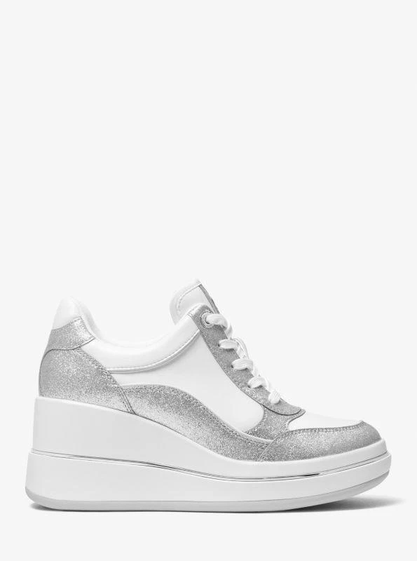 Michael Kors Emmy Glitter Embellished Leather Wedge Trainer 3