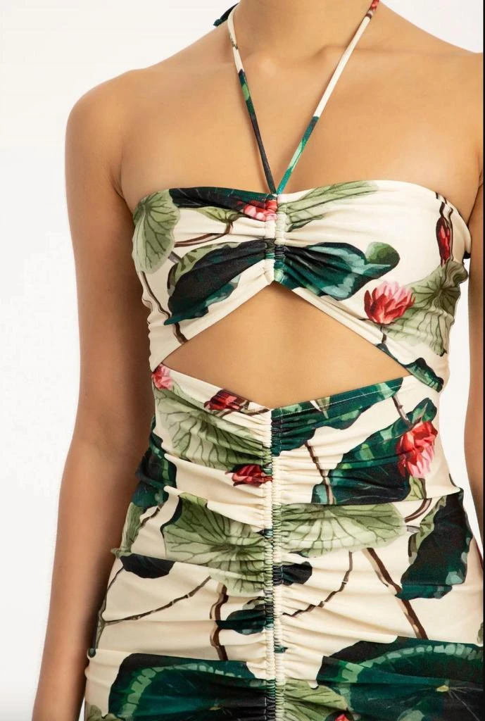 Adriana Degreas Victoria Regia Frilled Short Dress In Off White-Green 3