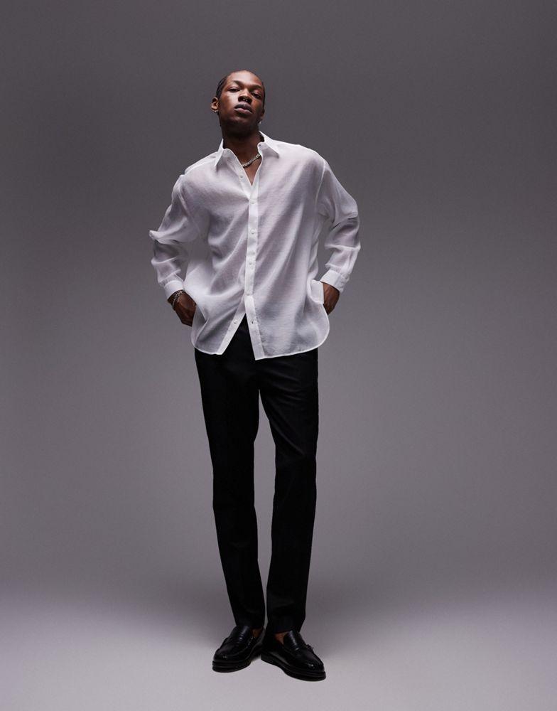 Topman Topman long sleeve sheer shirt in white