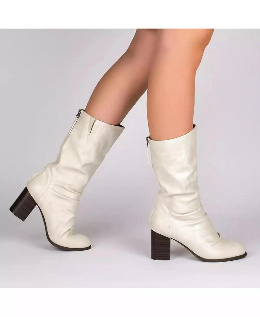 Journee Collection Women's Sequoia Rouched Block Heel Mid Shaft Boots 6