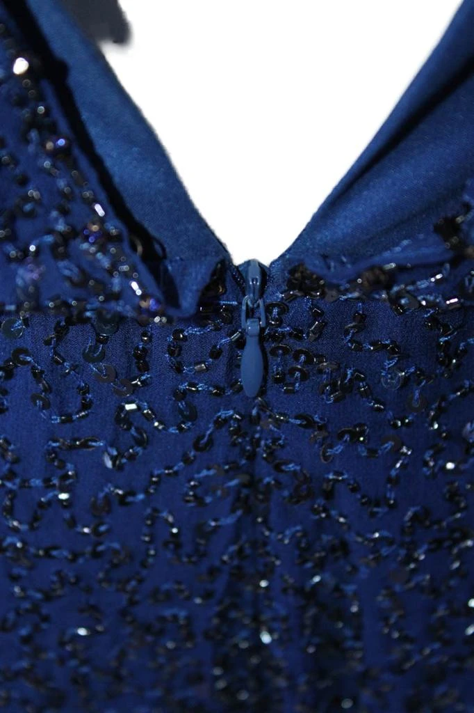 Jenny Packham Womens Silk Embroidered Sequined Ruched Jumpsuit Blue 4
