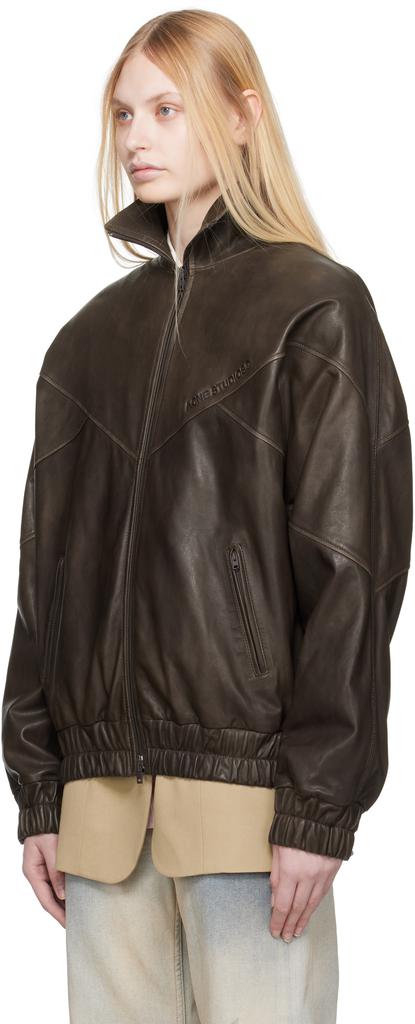 Acne Studios Brown Embossed Logo Leather Jacket - Jackets