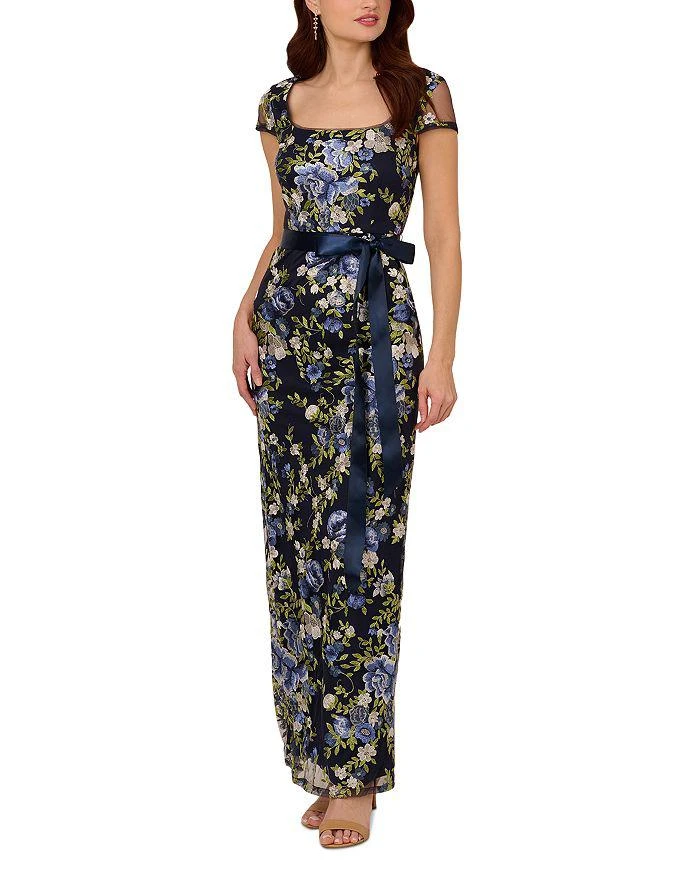 Adrianna Papell Cascading Floral Column Gown 1