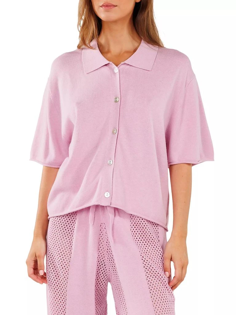 CRUSH CASHMERE Ivy Cotton-Silk Buttoned Polo Top 1