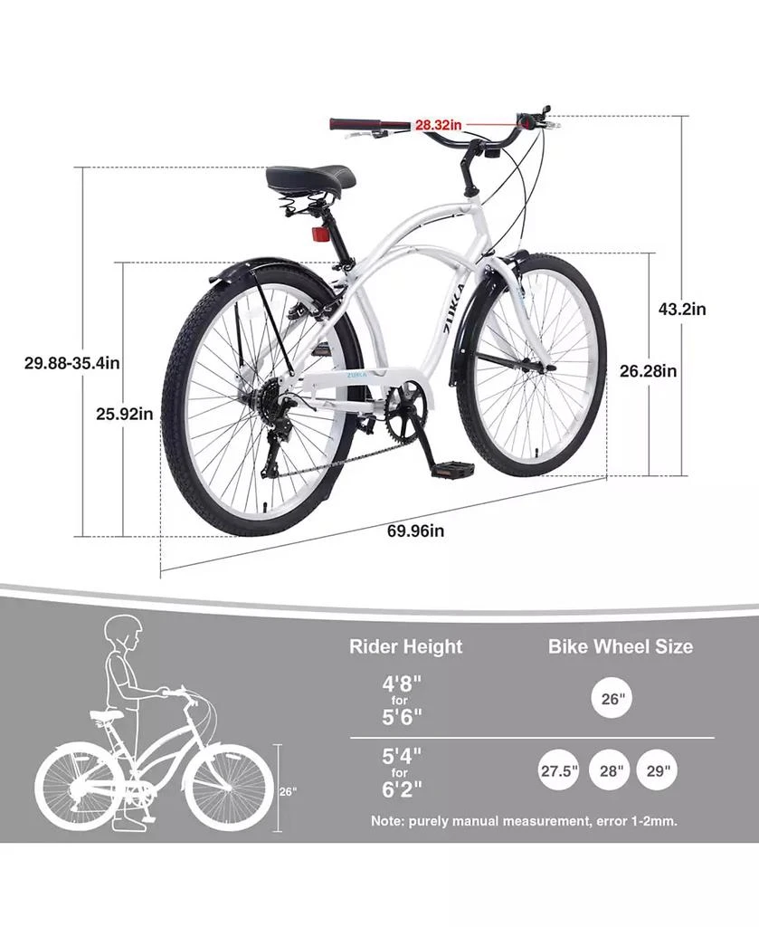 Streamdale Furniture Men
S Beach Cruiser Bike, 7 Speed Bicycles, 26"Inch Multiple Colors 6