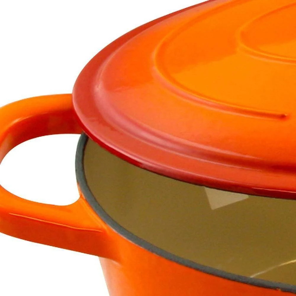 Hivvago Orange Red Sunbust 7-Quart Enameled Cast Iron Dutch Oven with Lid 4