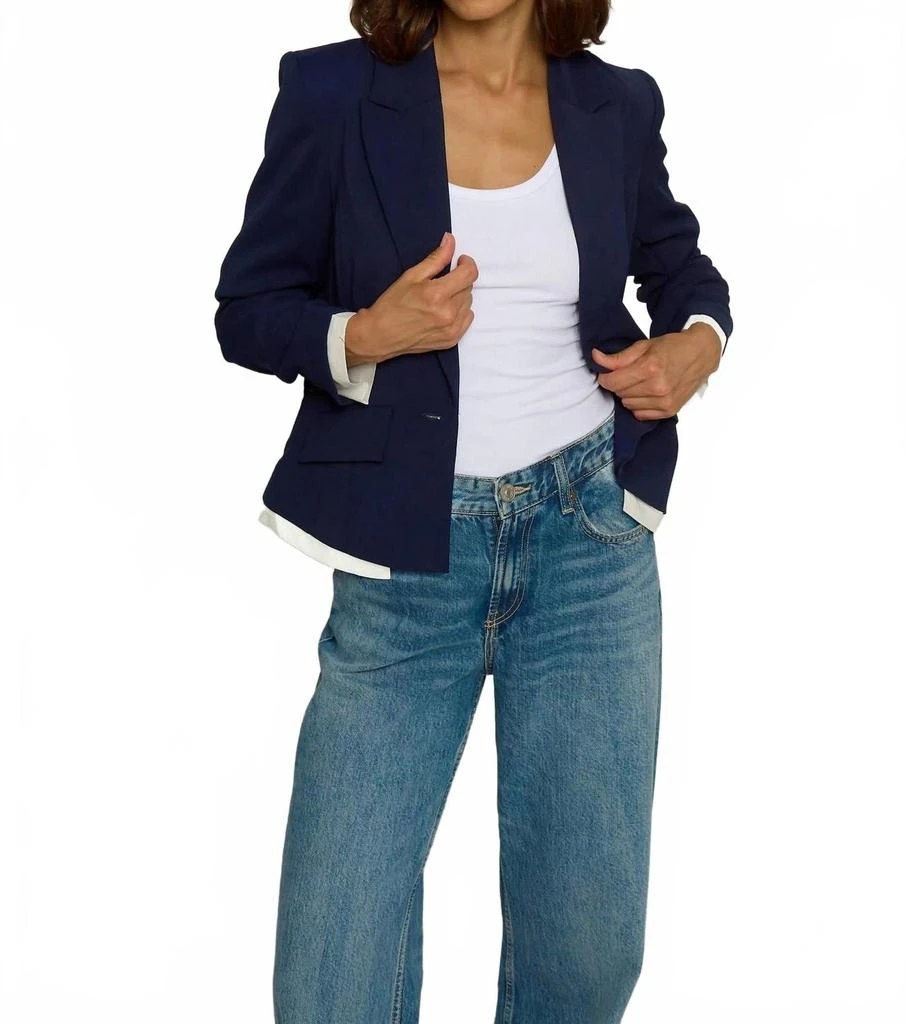 Central Park West Scrunched Sleeve Blazer With Shirting In Navy 1