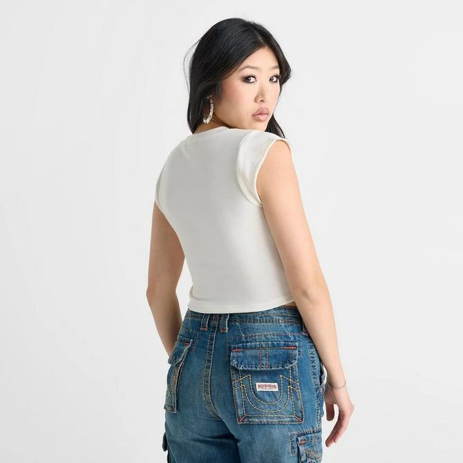 True Religion Women's True Religion Notch Short-Sleeve Crop T-Shirt 4