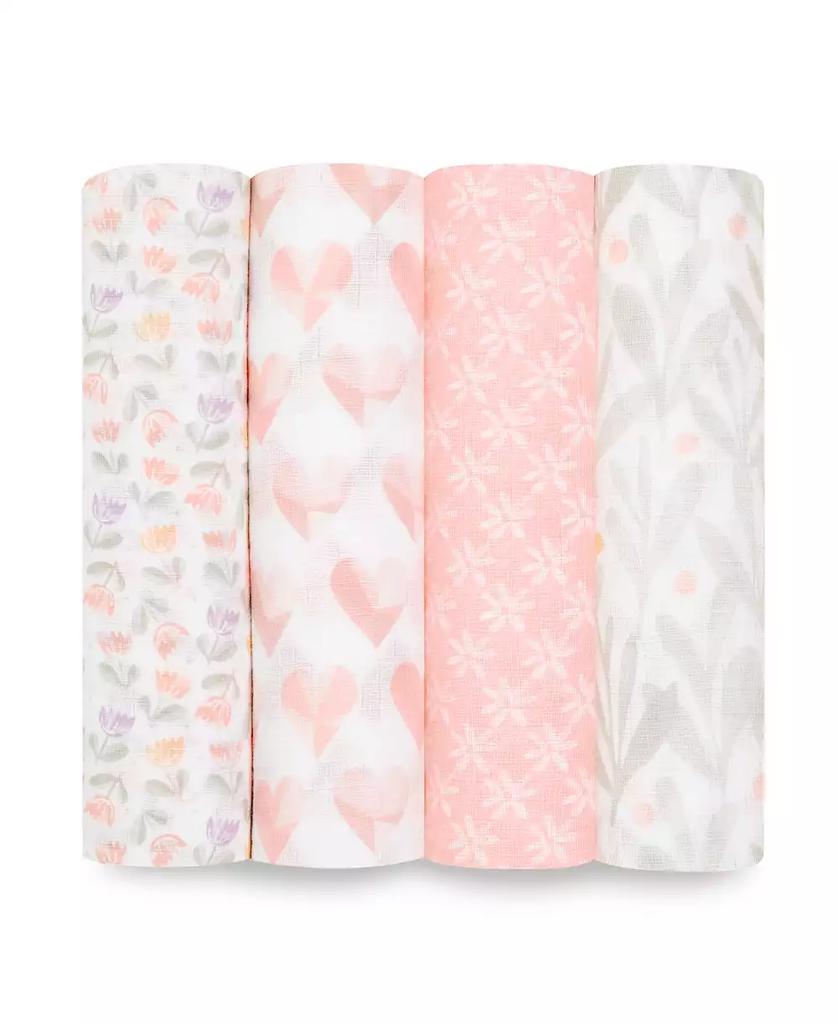 aden + anais Baby Girls Printed Swaddle Blankets, Pack of 4