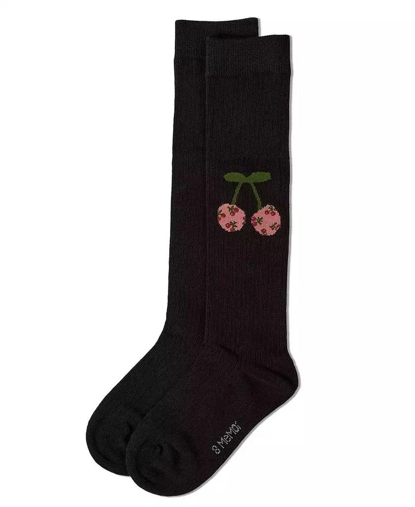 Memoi Girls Ribbed Cotton-Rich Cherry Embroidered Knee Sock 3