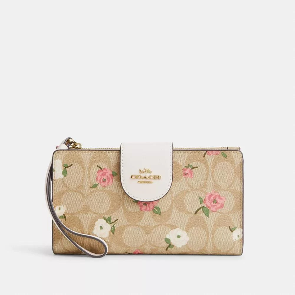 Coach Phone Wallet In Signature Canvas With Floral Print 1