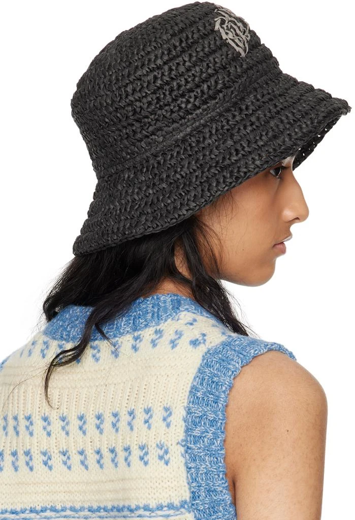 Ganni Black Summer Straw Beach Hat 3