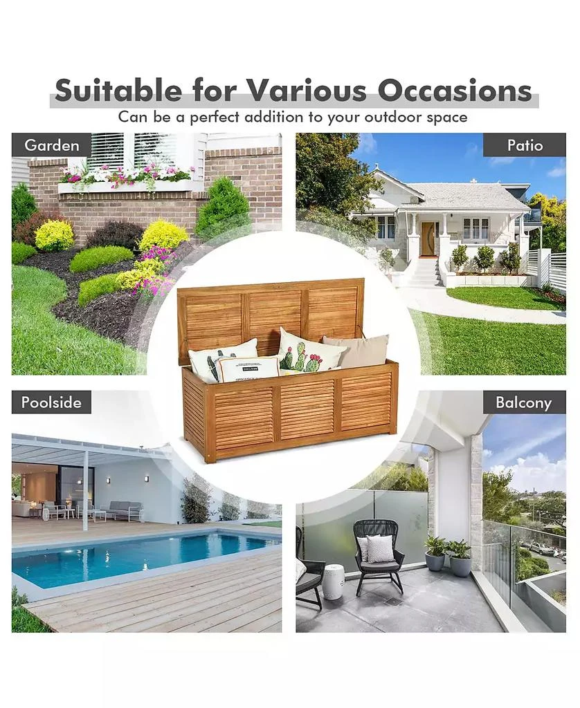 GOUUN 47 Gallon Acacia Wood Storage Bench Box for Patio Garden Deck 8