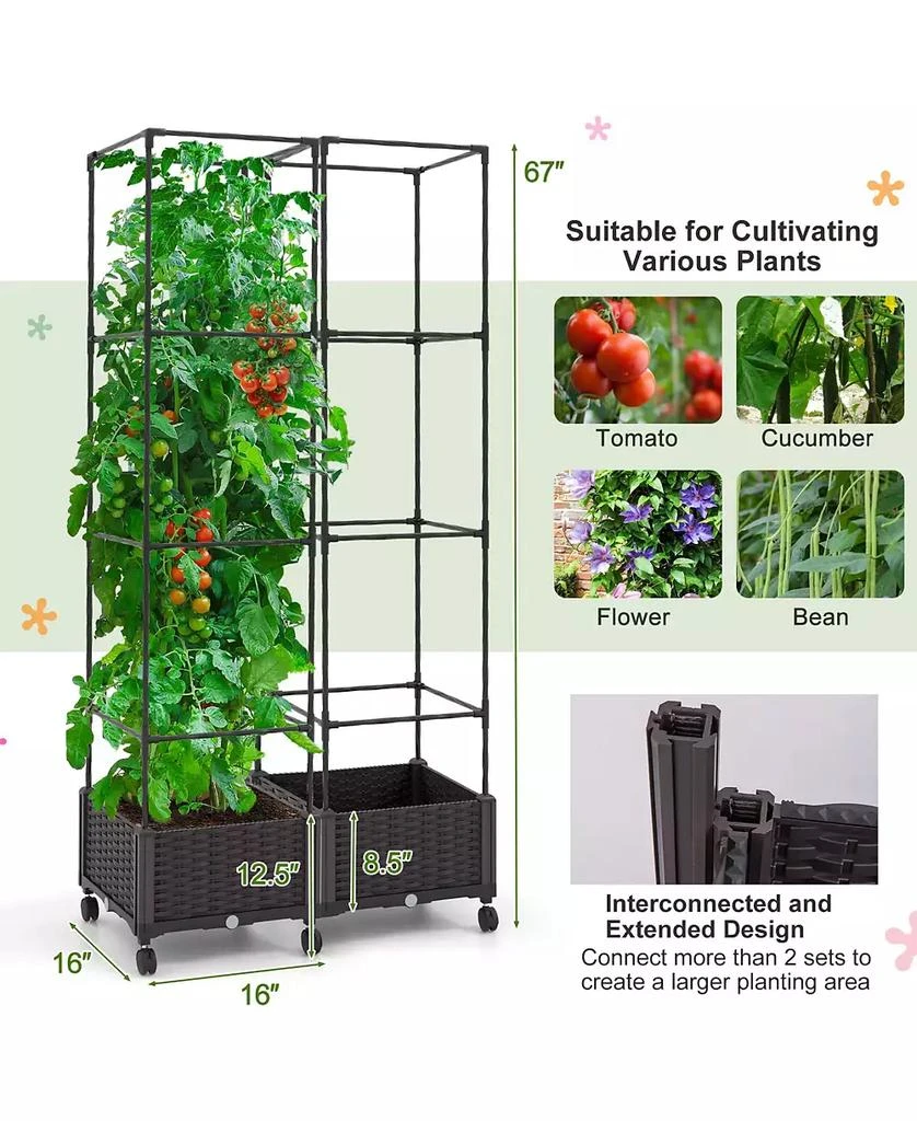 GIVIMO 67 Inches Raised Garden Bed with Planter Box and Trellis 2