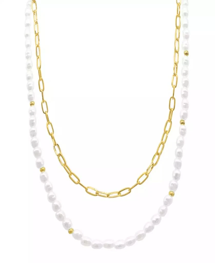 ADORNIA Gold-Tone Imitation Pearl & Paperclip Two-Row Layered Necklace, 17" + 3" extender 1