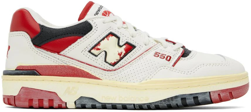 New Balance White & Red 550 Sneakers 1