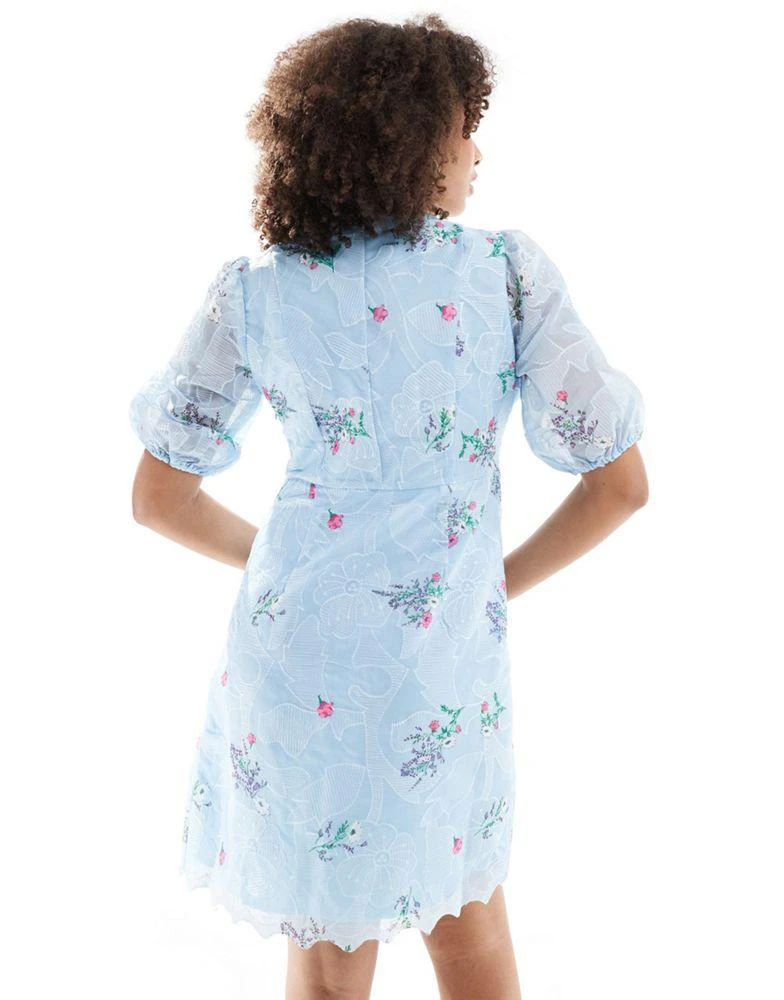Y.A.S. Y.A.S embroidered organza button through mini dress in blue 3