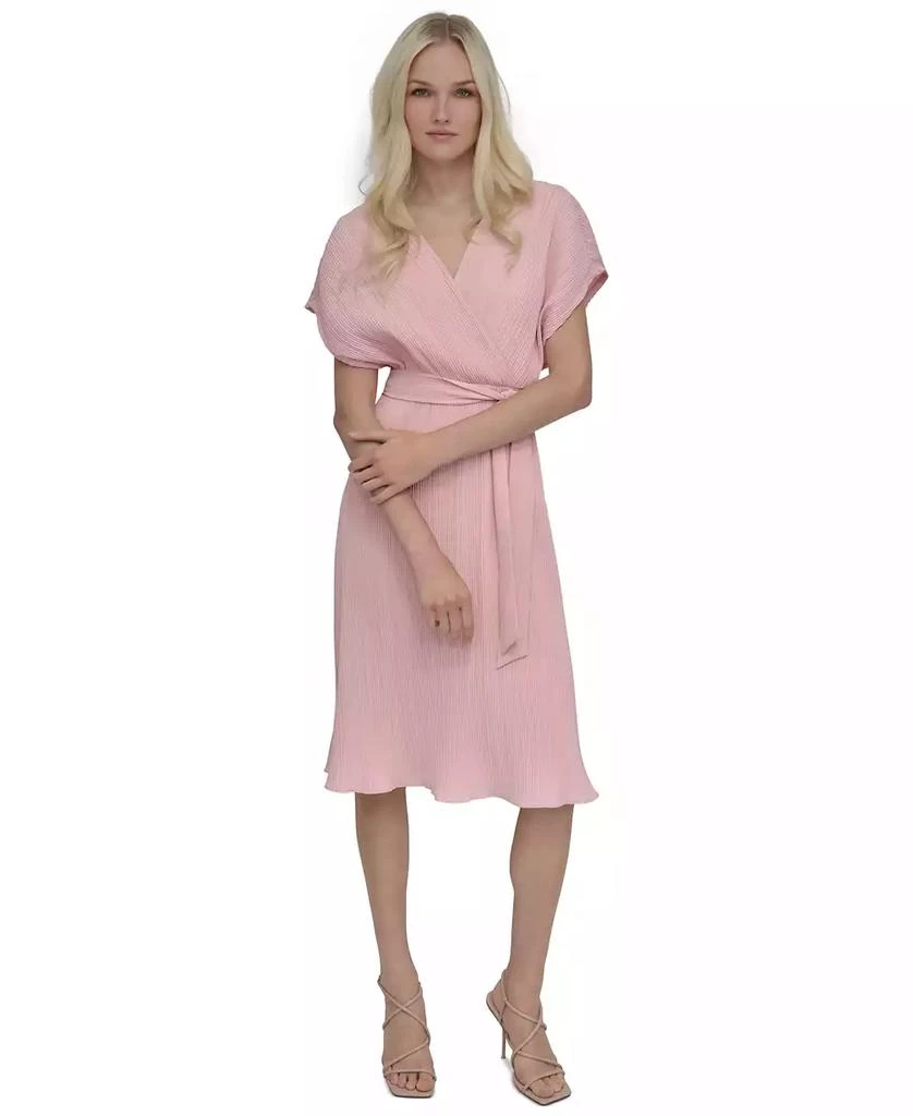 DKNY Women's Pleated Surplice-Neck Faux-Wrap Dress 1