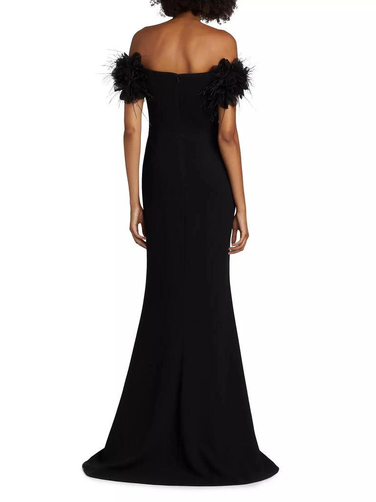 Teri Jon Feather-Embellished Crepe Off-The-Shoulder Gown 5