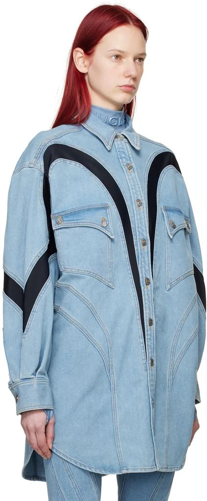 Mugler Blue Paneled Denim Shirt 2