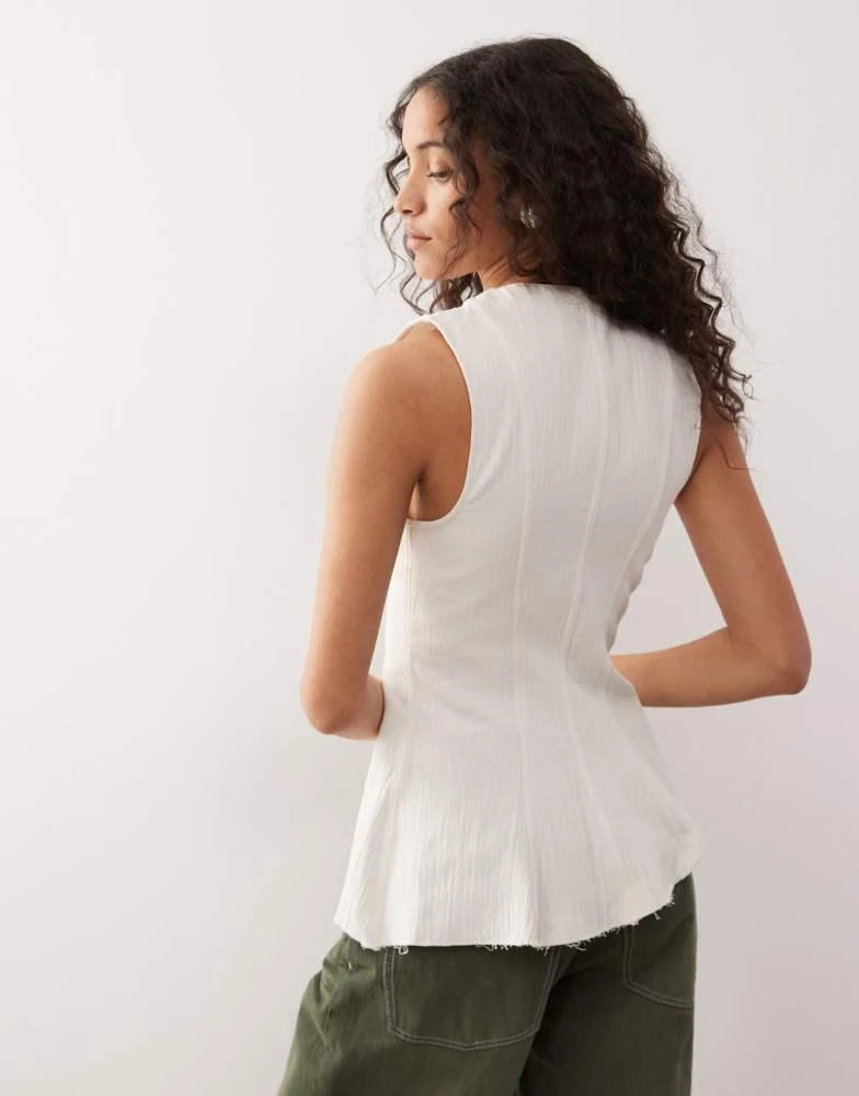 Weekday Weekday asymmetric peplum top with concealed buttons in off-white 3