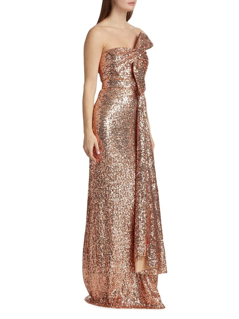 Badgley Mischka Bow Sequin Strapless Column Gown 3